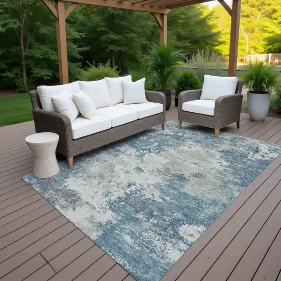 Denim Blue And Gray Abstract Washable Indoor Outdoor Area Rug Photo 5