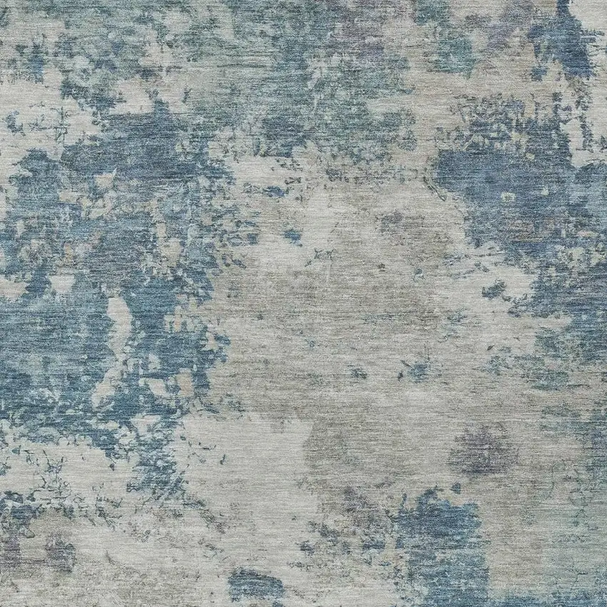 Denim Blue And Gray Abstract Washable Indoor Outdoor Area Rug Photo 3
