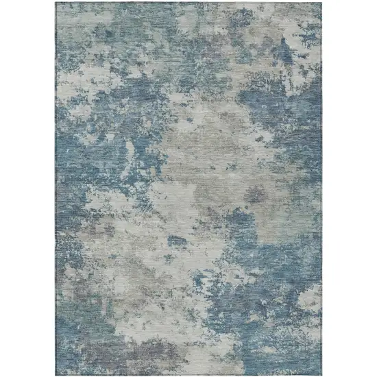 Denim Blue And Gray Abstract Washable Indoor Outdoor Area Rug Photo 7