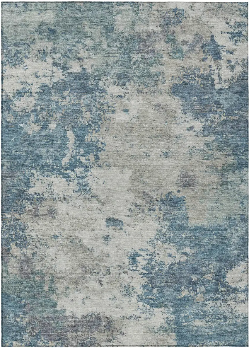 Denim Blue And Gray Abstract Washable Indoor Outdoor Area Rug Photo 8