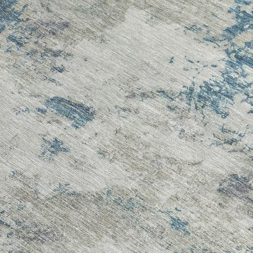 Denim Blue And Gray Abstract Washable Indoor Outdoor Area Rug Photo 2