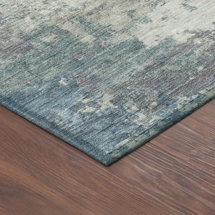 Denim Blue And Gray Abstract Washable Indoor Outdoor Area Rug Photo 5