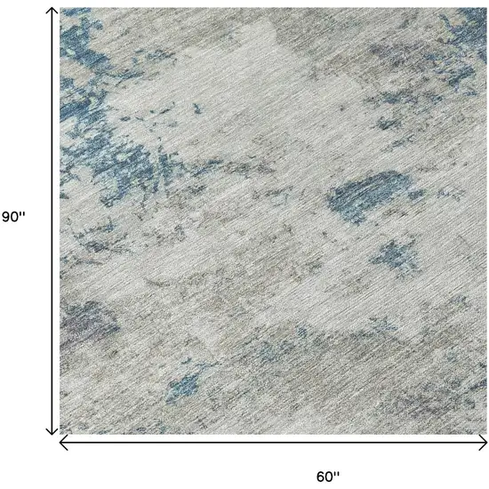 Denim Blue And Gray Abstract Washable Indoor Outdoor Area Rug Photo 6