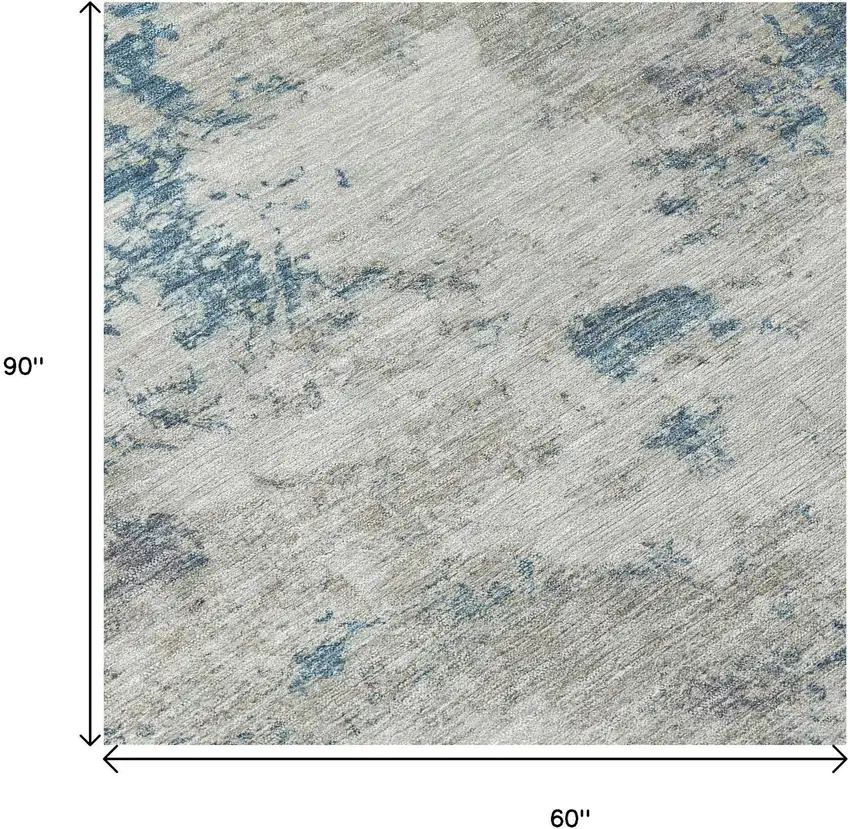 Denim Blue And Gray Abstract Washable Indoor Outdoor Area Rug Photo 6