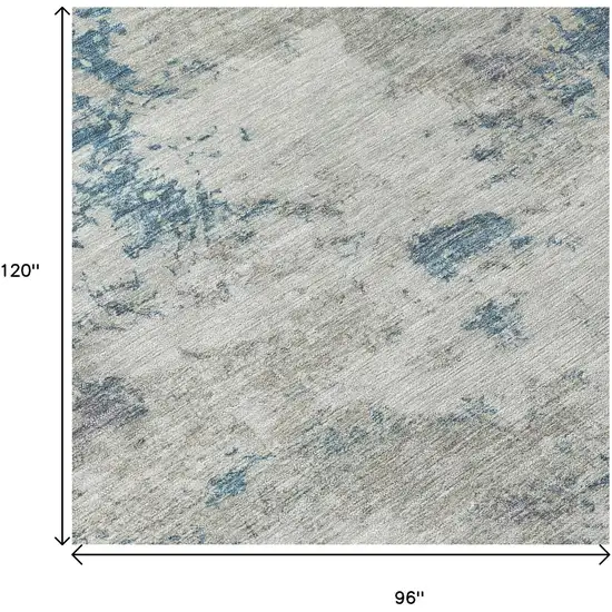 Denim Blue And Gray Abstract Washable Indoor Outdoor Area Rug Photo 5