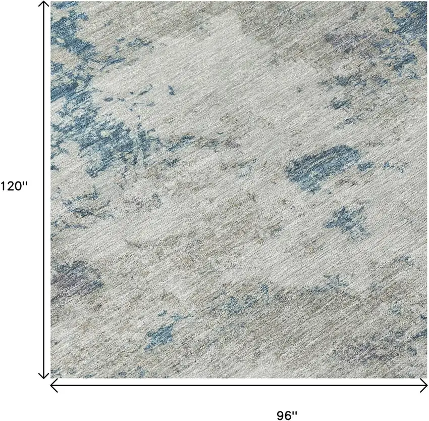 Denim Blue And Gray Abstract Washable Indoor Outdoor Area Rug Photo 5