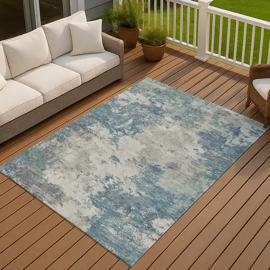 Denim Blue And Gray Abstract Washable Indoor Outdoor Area Rug Photo 3