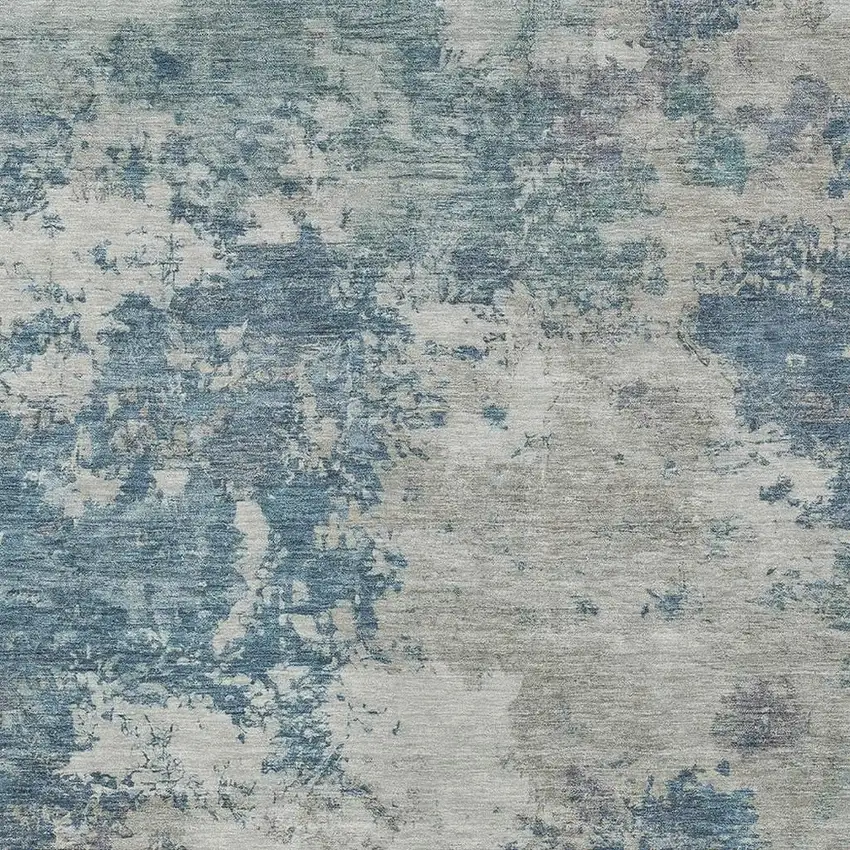 Denim Blue And Gray Abstract Washable Indoor Outdoor Area Rug Photo 3