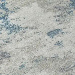 Photo of Denim Blue And Gray Abstract Washable Indoor Outdoor Area Rug