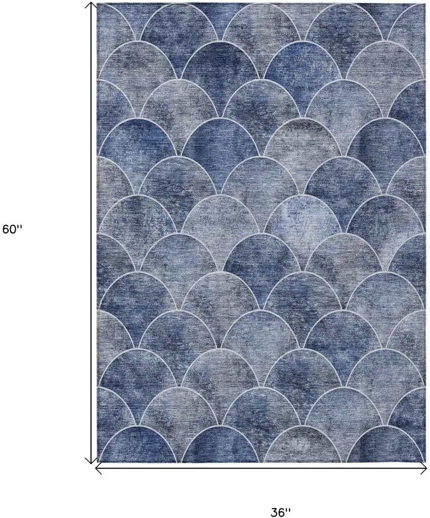 Denim Blue And Gray Abstract Washable Indoor Outdoor Area Rug Photo 3