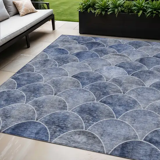 Denim Blue And Gray Abstract Washable Indoor Outdoor Area Rug Photo 1