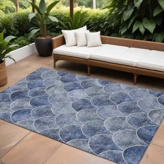 Denim Blue And Gray Abstract Washable Indoor Outdoor Area Rug Photo 1