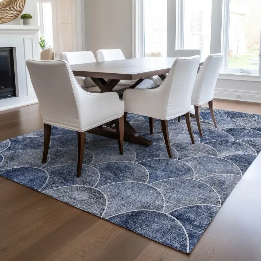 Denim Blue And Gray Abstract Washable Indoor Outdoor Area Rug Photo 8