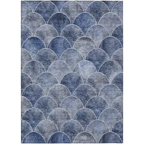 Denim Blue And Gray Abstract Washable Indoor Outdoor Area Rug Photo 2