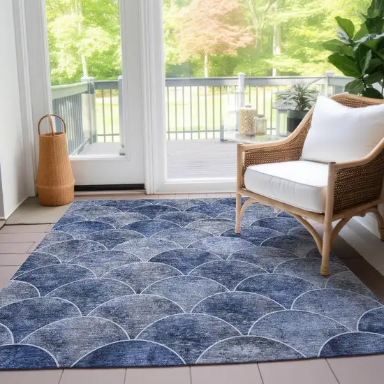 Denim Blue And Gray Abstract Washable Indoor Outdoor Area Rug Photo 9