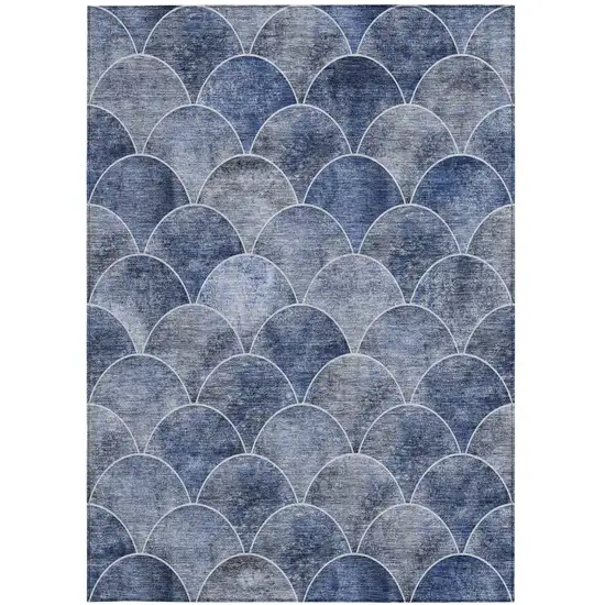 Denim Blue And Gray Abstract Washable Indoor Outdoor Area Rug Photo 6