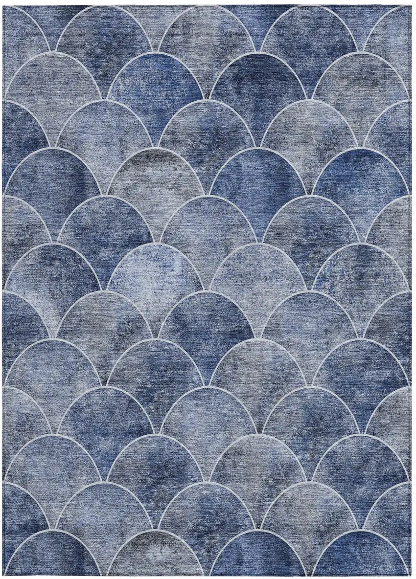 Denim Blue And Gray Abstract Washable Indoor Outdoor Area Rug Photo 6
