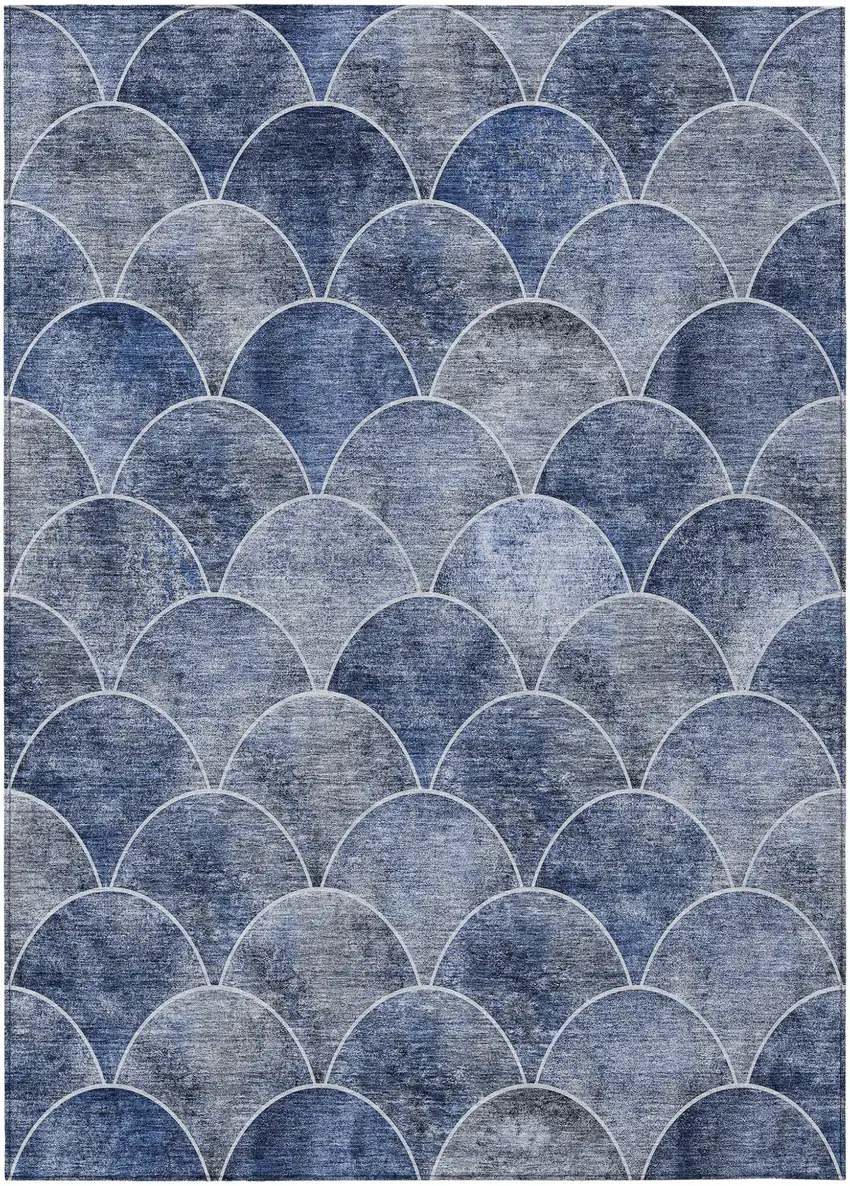 Denim Blue And Gray Abstract Washable Indoor Outdoor Area Rug Photo 2
