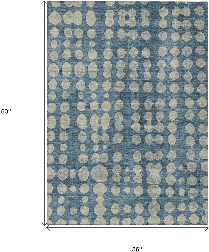 Denim Blue And Gray Abstract Washable Indoor Outdoor Area Rug Photo 3
