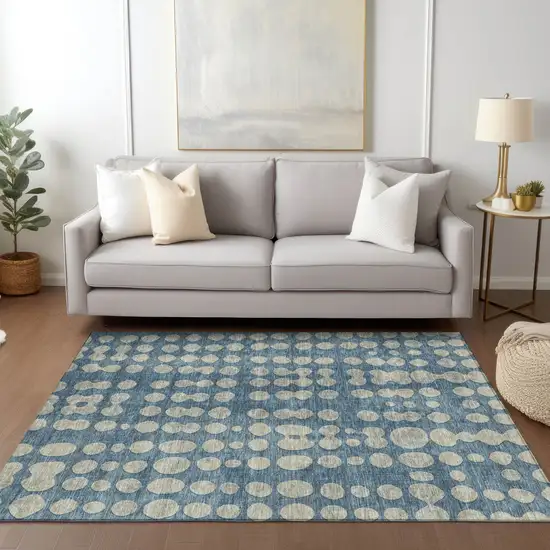 Denim Blue And Gray Abstract Washable Indoor Outdoor Area Rug Photo 9