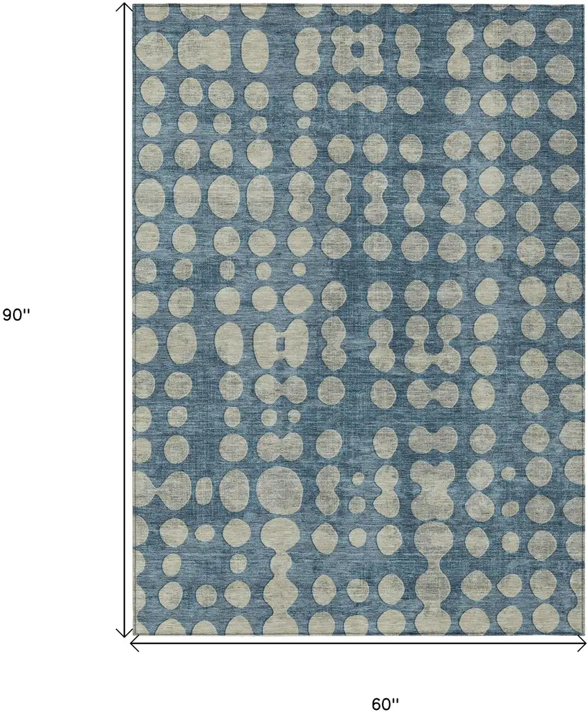 Denim Blue And Gray Abstract Washable Indoor Outdoor Area Rug Photo 3