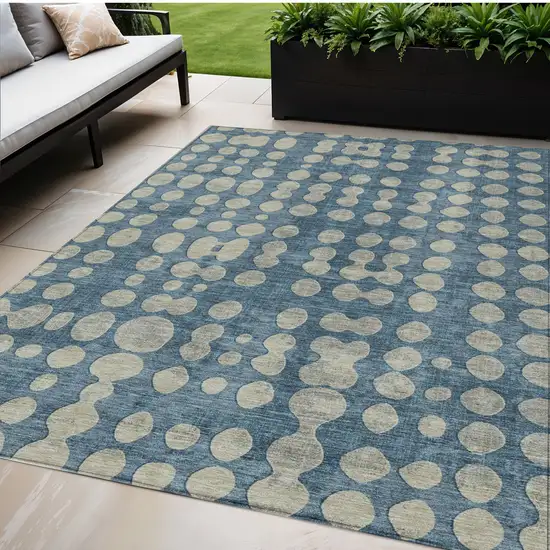 Denim Blue And Gray Abstract Washable Indoor Outdoor Area Rug Photo 1