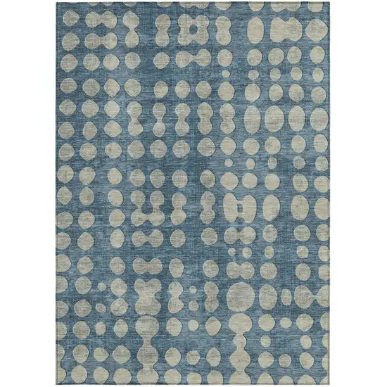 Denim Blue And Gray Abstract Washable Indoor Outdoor Area Rug Photo 7
