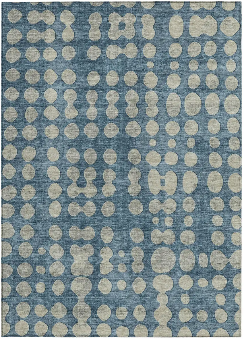 Denim Blue And Gray Abstract Washable Indoor Outdoor Area Rug Photo 7