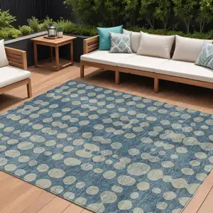 Photo of Denim Blue And Gray Abstract Washable Indoor Outdoor Area Rug