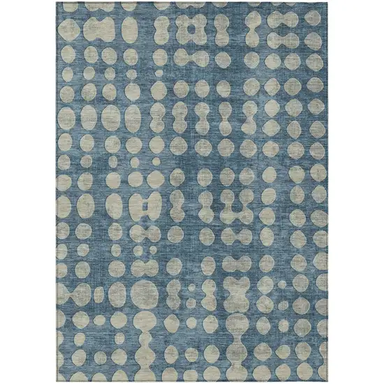 Denim Blue And Gray Abstract Washable Indoor Outdoor Area Rug Photo 2