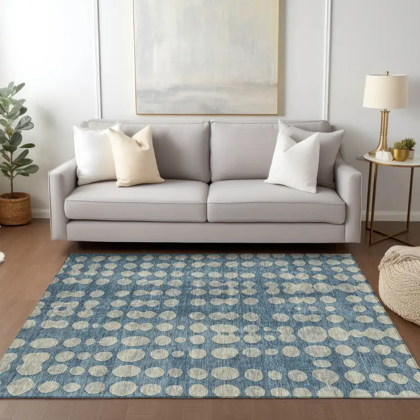 Denim Blue And Gray Abstract Washable Indoor Outdoor Area Rug Photo 9