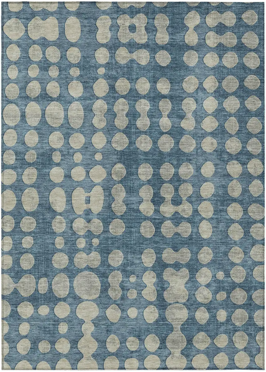 Denim Blue And Gray Abstract Washable Indoor Outdoor Area Rug Photo 2
