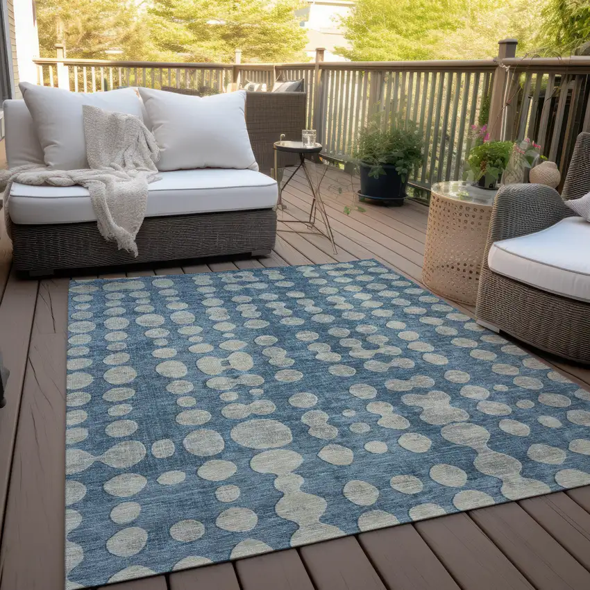 Denim Blue And Gray Abstract Washable Indoor Outdoor Area Rug Photo 9