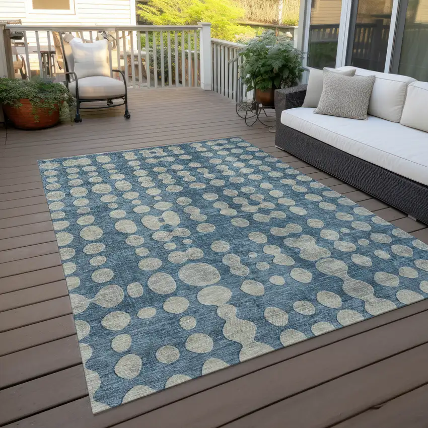 Denim Blue And Gray Abstract Washable Indoor Outdoor Area Rug Photo 7