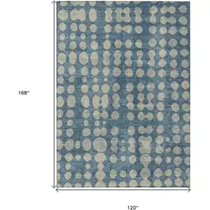 Photo of Denim Blue And Gray Abstract Washable Indoor Outdoor Area Rug