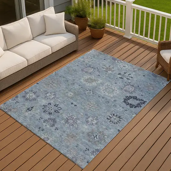 Denim Blue And Gray Damask Washable Indoor Outdoor Area Rug Photo 8