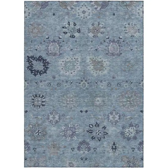 Denim Blue And Gray Damask Washable Indoor Outdoor Area Rug Photo 4