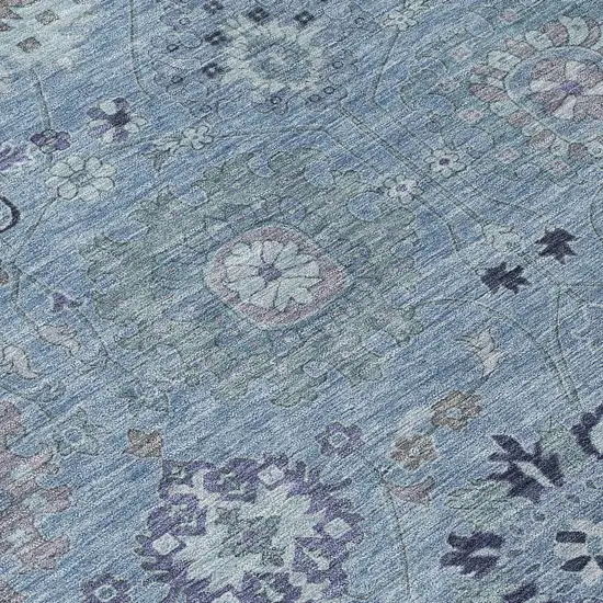 Denim Blue And Gray Damask Washable Indoor Outdoor Area Rug Photo 6