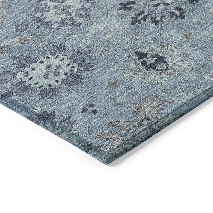 Denim Blue And Gray Damask Washable Indoor Outdoor Area Rug Photo 5