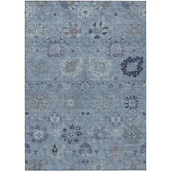 Denim Blue And Gray Damask Washable Indoor Outdoor Area Rug Photo 2