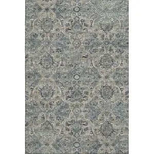 Photo of Denim Blue And Gray Floral Medallion Washable Area Rug With UV Protection