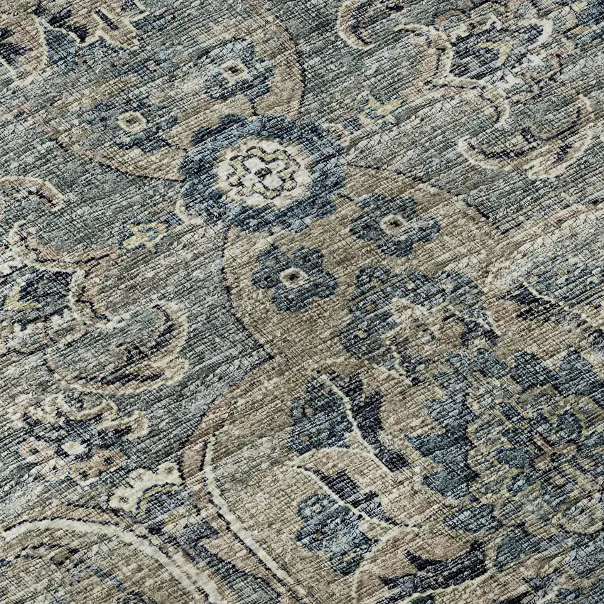 Denim Blue And Gray Floral Medallion Washable Area Rug With UV Protection Photo 9