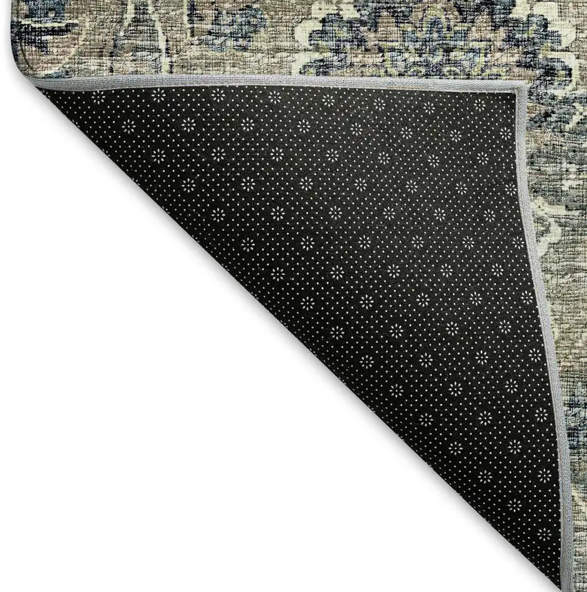 Denim Blue And Gray Floral Medallion Washable Area Rug With UV Protection Photo 6