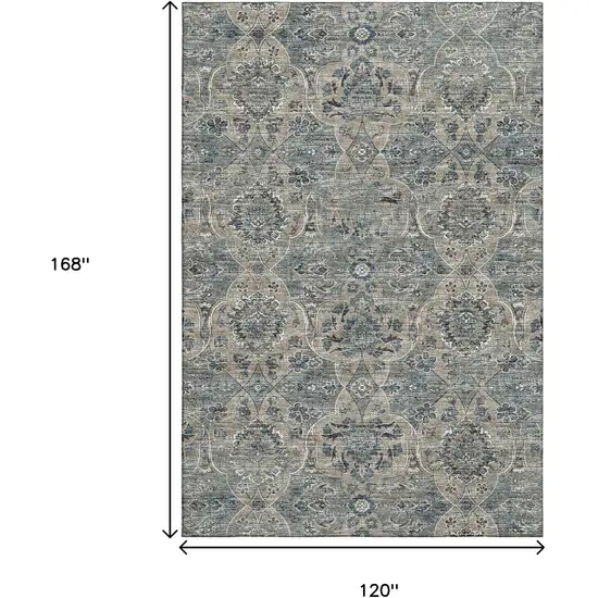 Denim Blue And Gray Floral Medallion Washable Area Rug With UV Protection Photo 3
