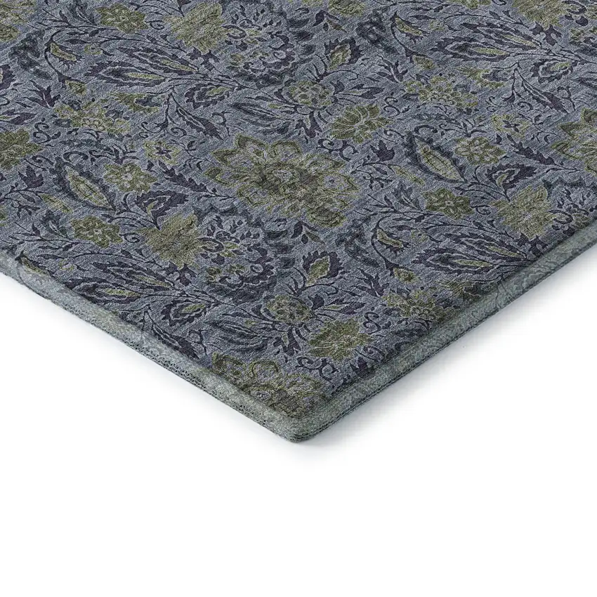 Denim Blue And Gray Floral Washable Area Rug With UV Protection Photo 6