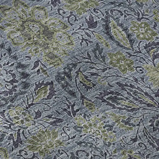 Denim Blue And Gray Floral Washable Area Rug With UV Protection Photo 9