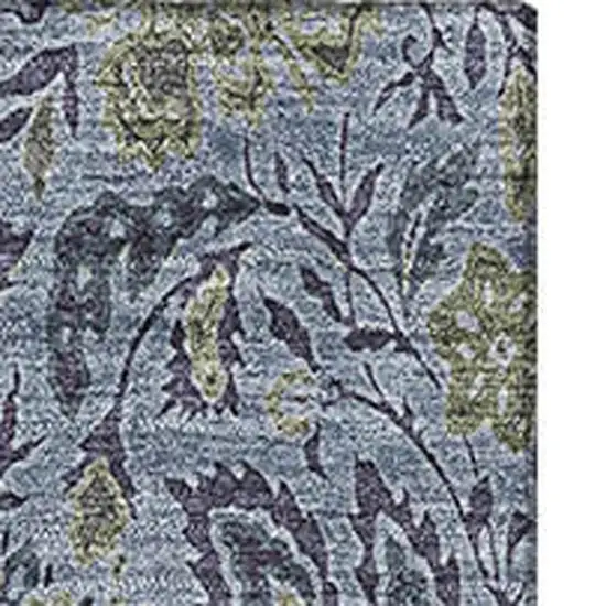 Denim Blue And Gray Floral Washable Area Rug With UV Protection Photo 3