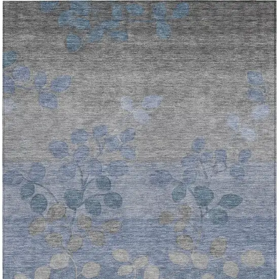 Denim Blue And Gray Floral Washable Indoor Outdoor Area Rug Photo 3