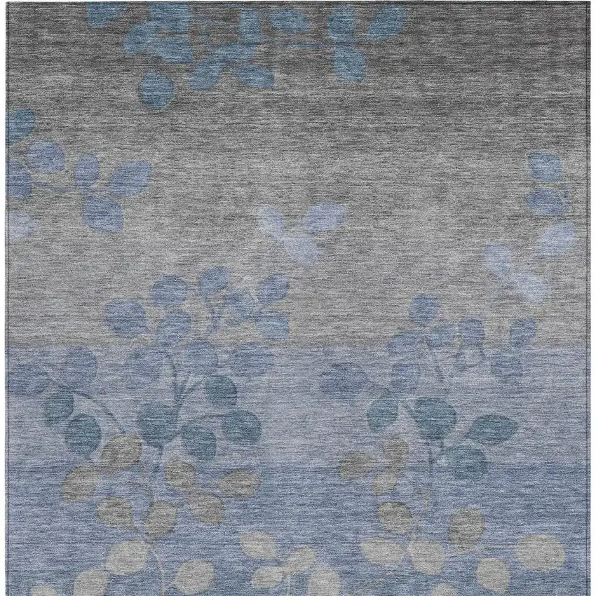 Denim Blue And Gray Floral Washable Indoor Outdoor Area Rug Photo 3