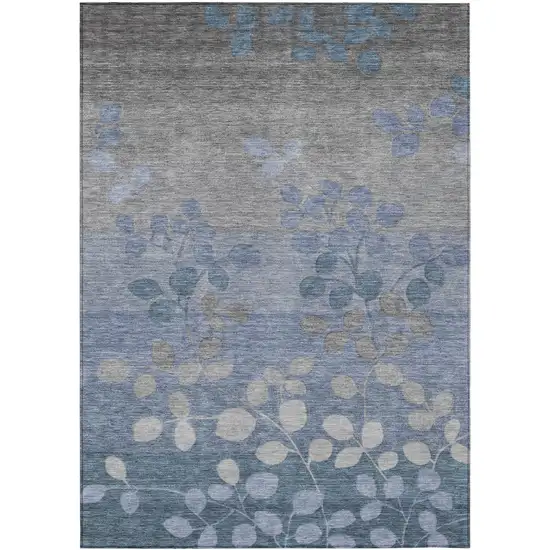 Denim Blue And Gray Floral Washable Indoor Outdoor Area Rug Photo 8